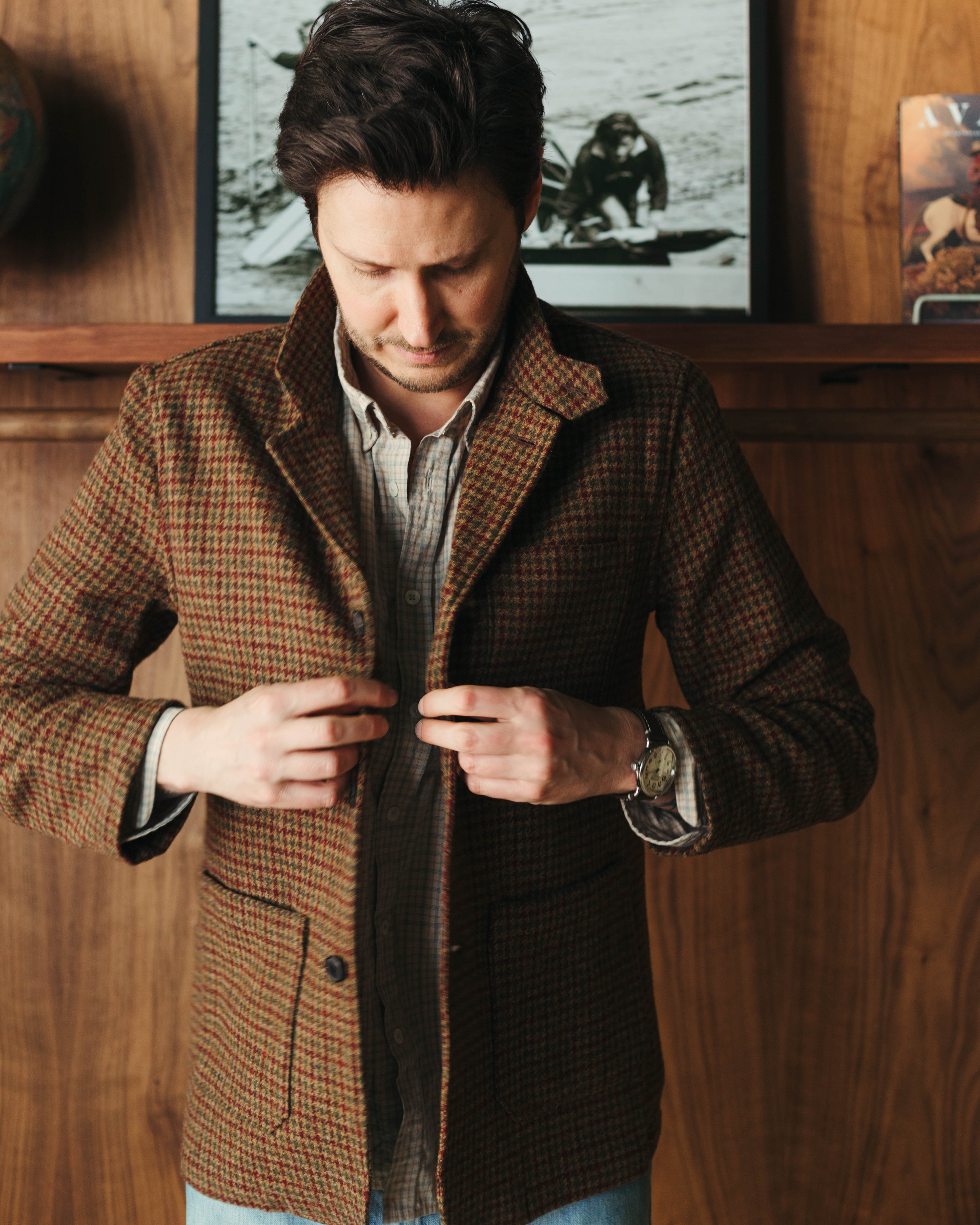 Portuguese Flannel Working Blazer Wool in Pied Poule