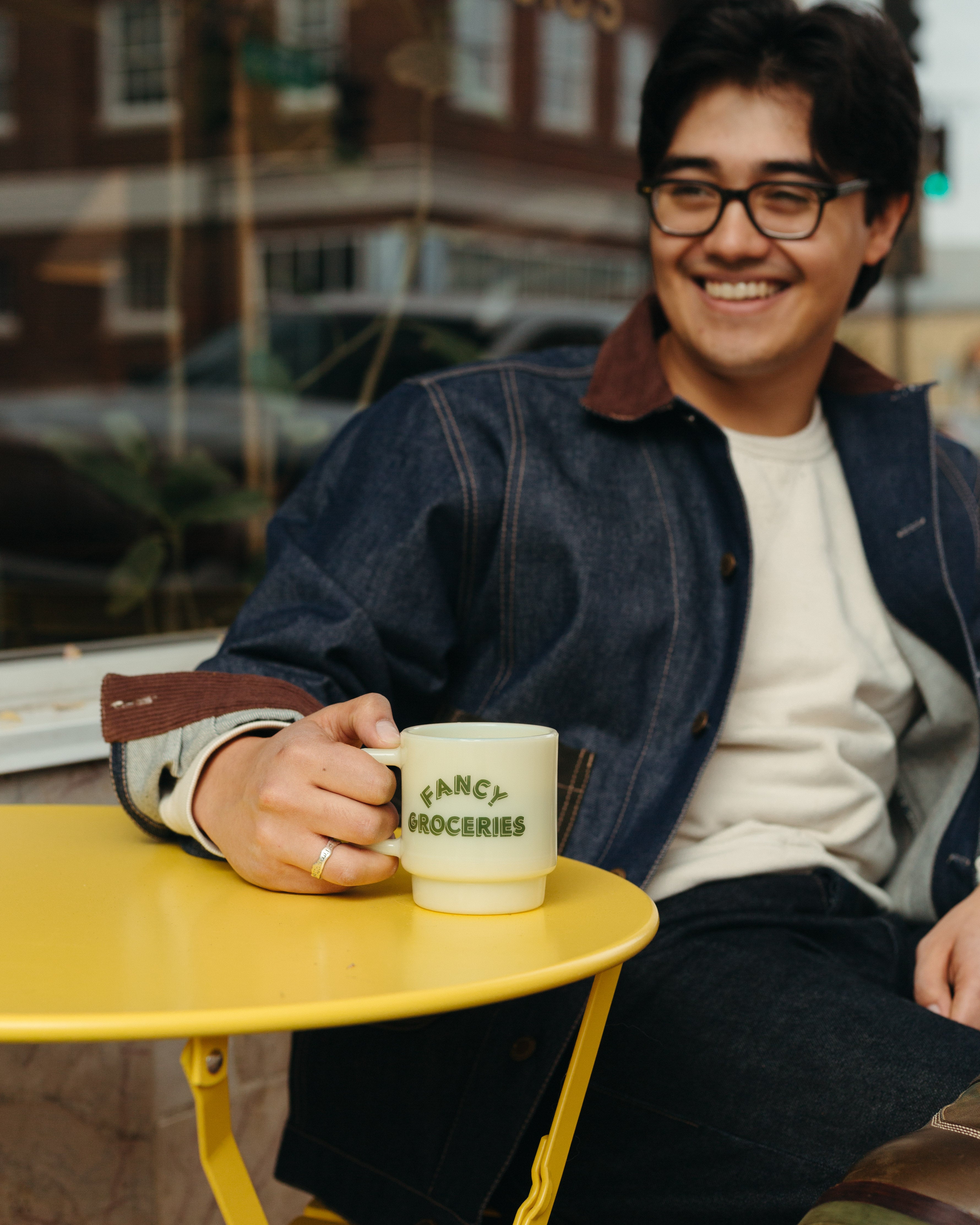 Fancy Groceries Milk Glass Mug
