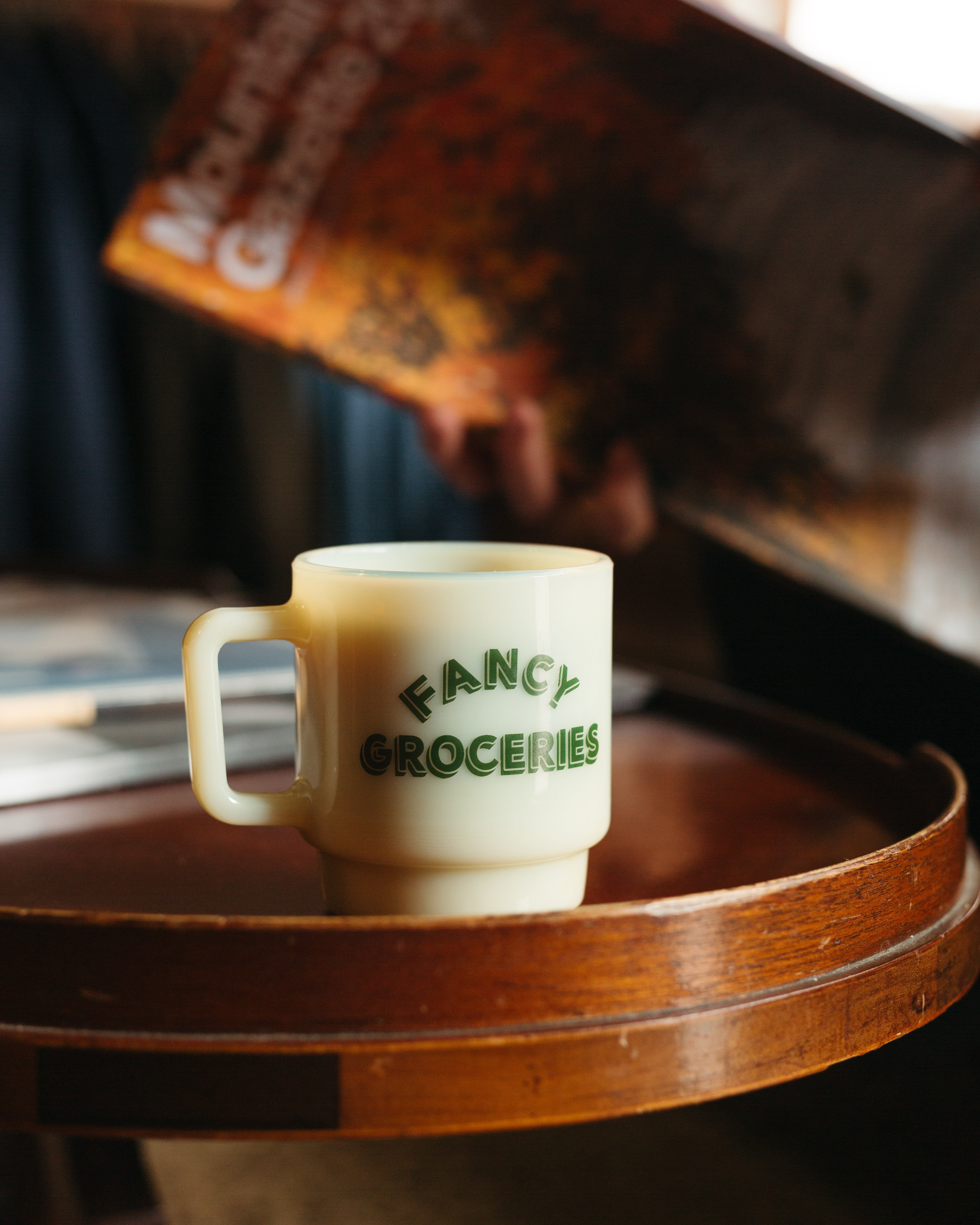 Fancy Groceries Milk Glass Mug