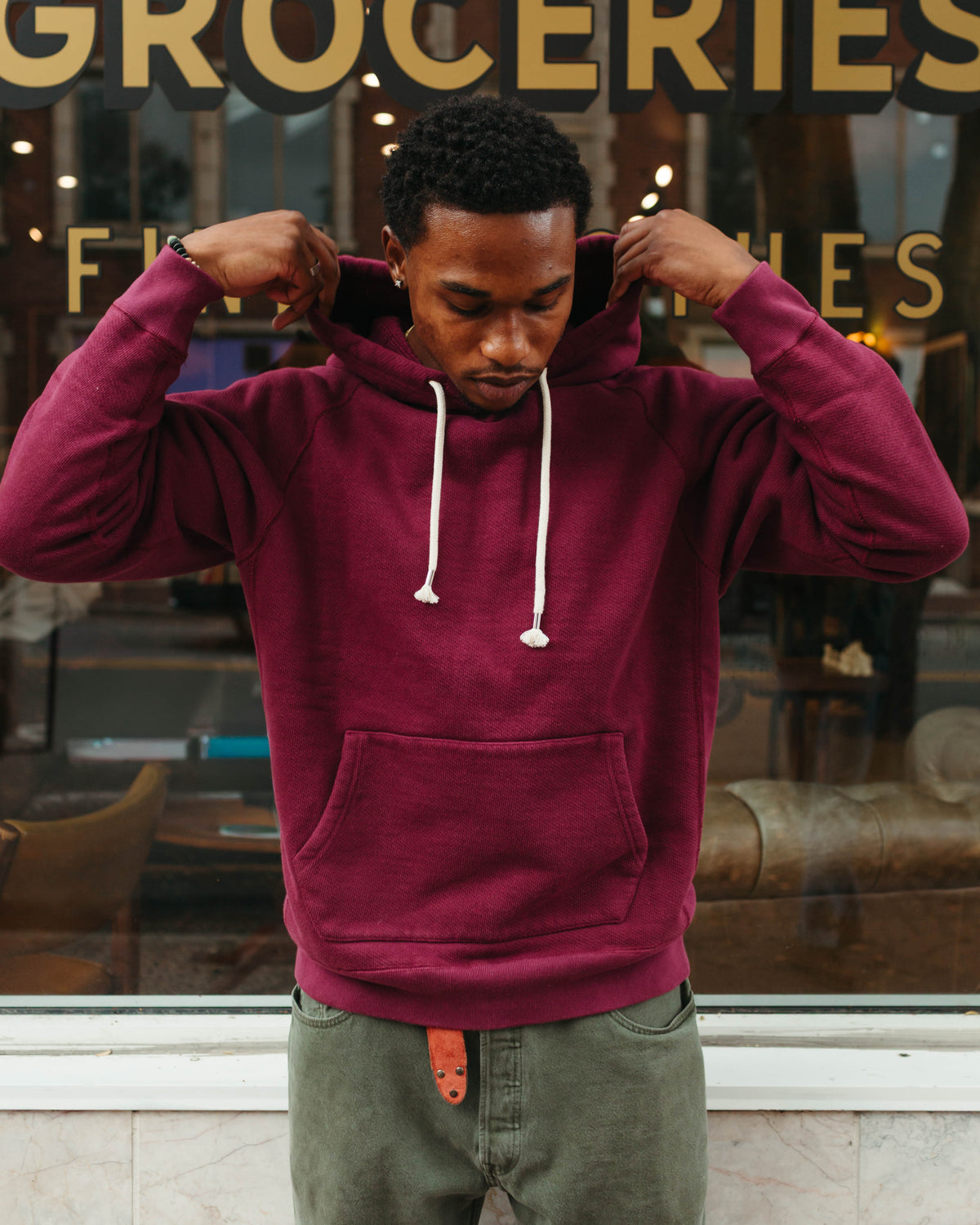 Wonder Looper Pullover Hoodie in Double Heavyweight French Terry Burgundy