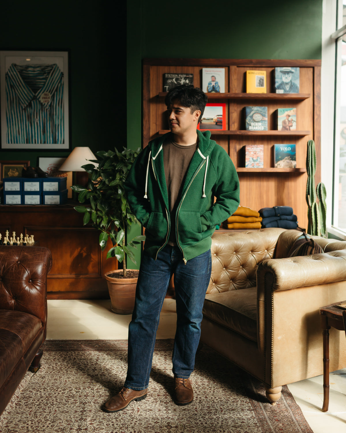 Wonder Looper Zip Hoodie Double Heavyweight French Terry in Racing Green