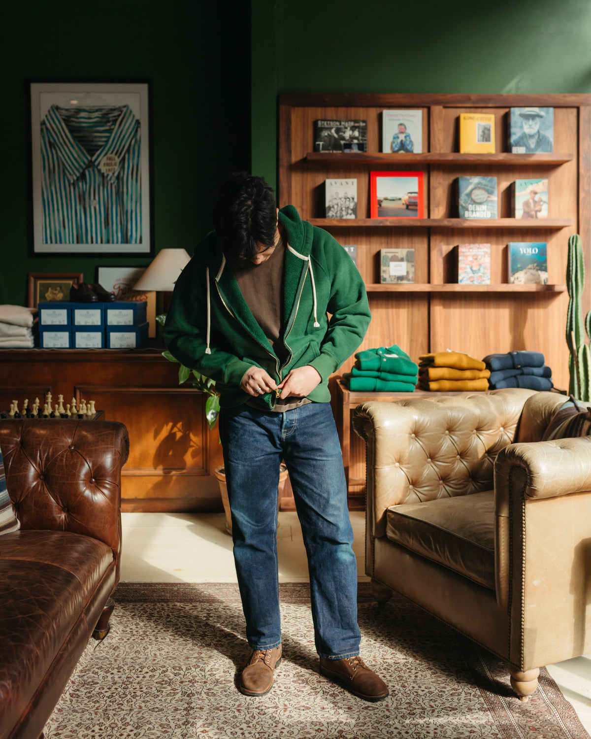 Wonder Looper Zip Hoodie Double Heavyweight French Terry in Racing Green