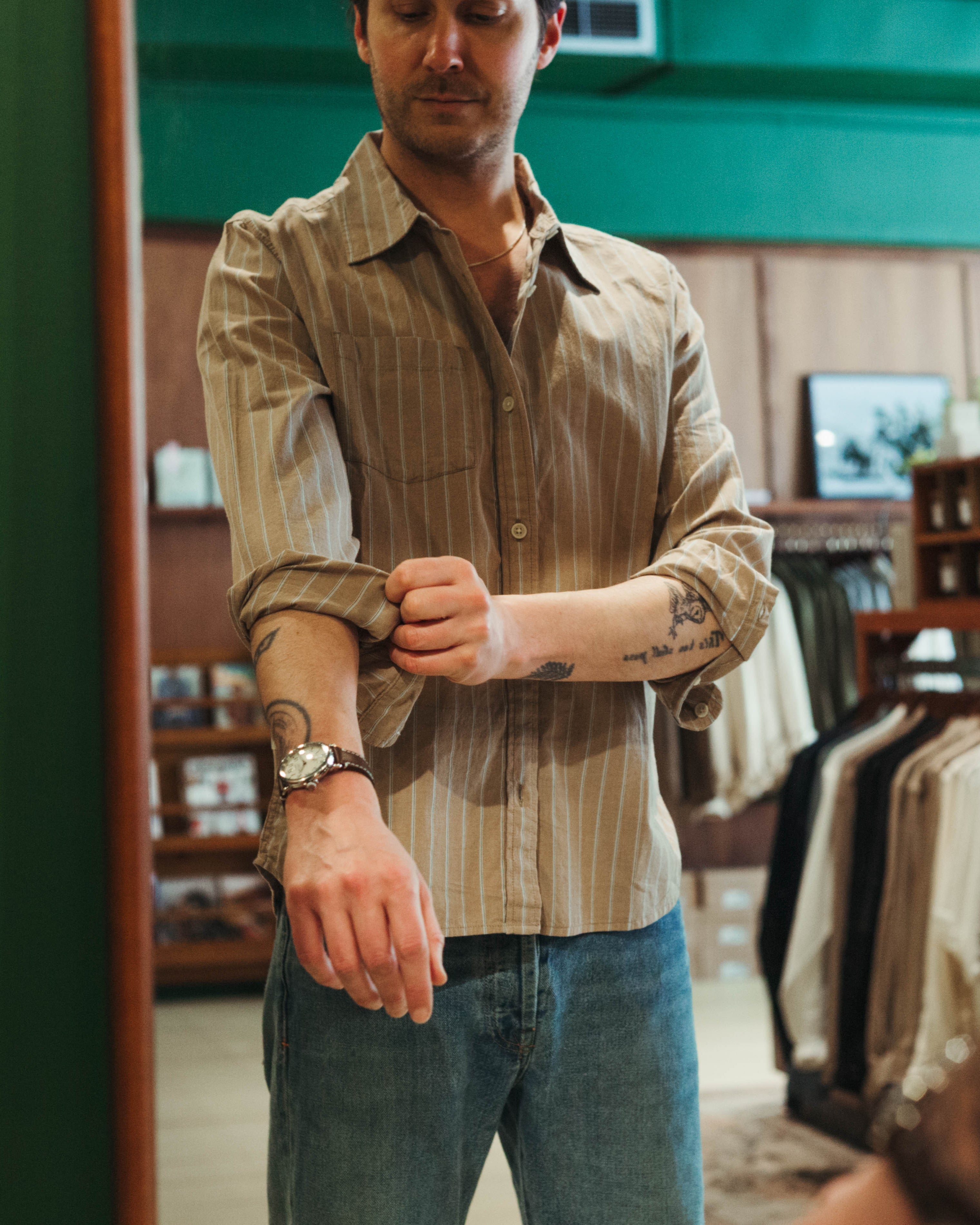 Corridor Tan Stripe Button Up