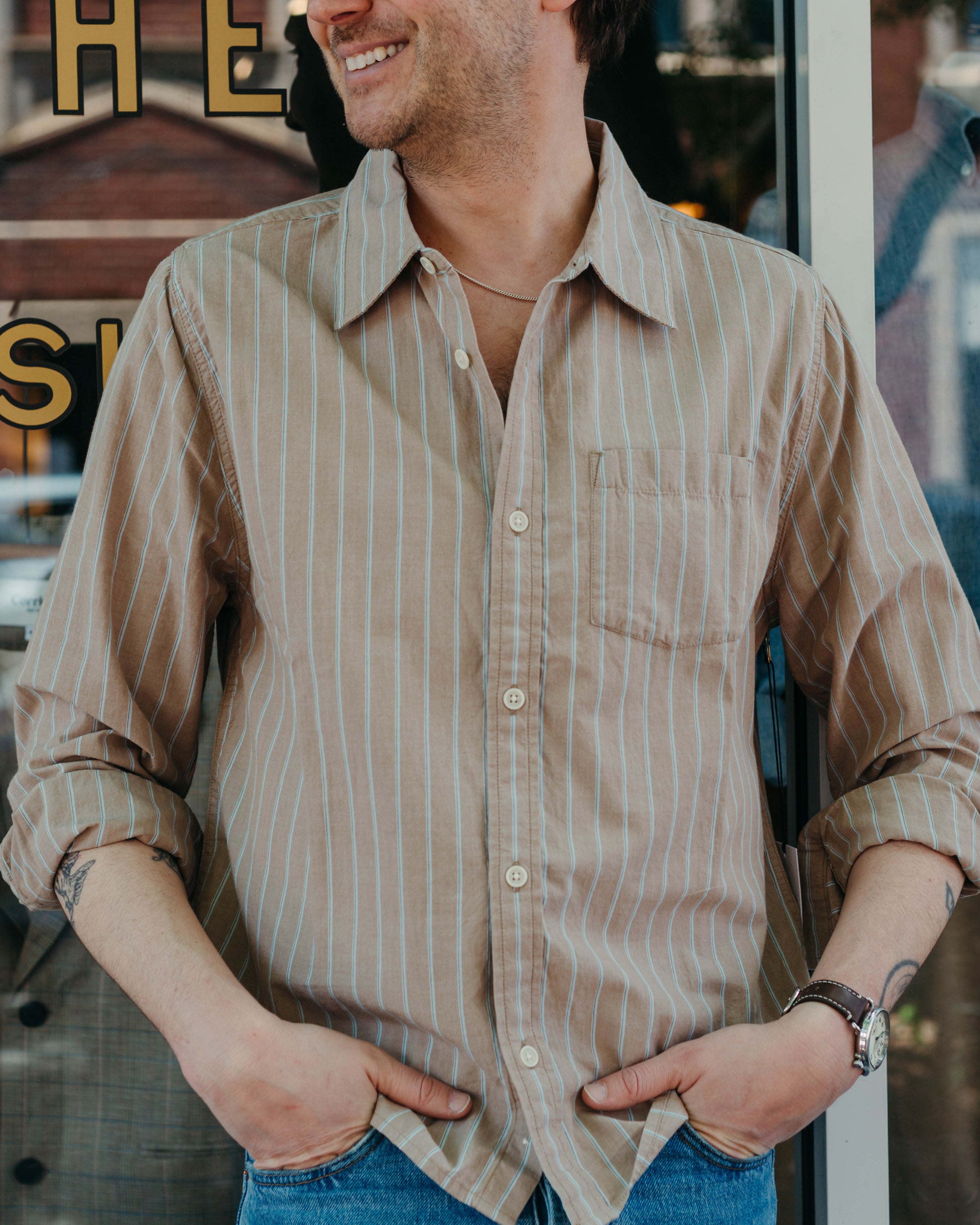 Corridor Tan Stripe Button Up