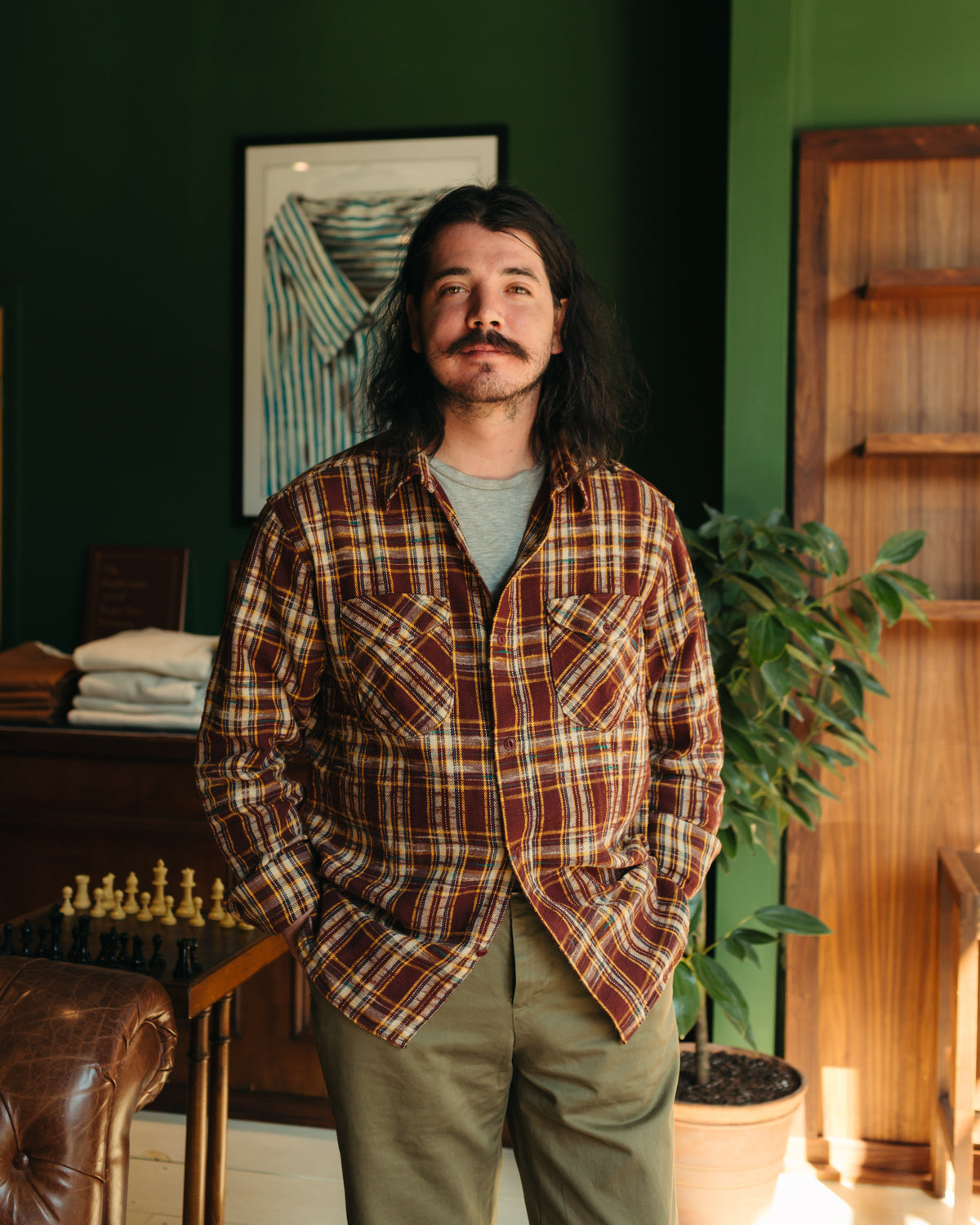 UES Slubby Flannel Shirt in Brown