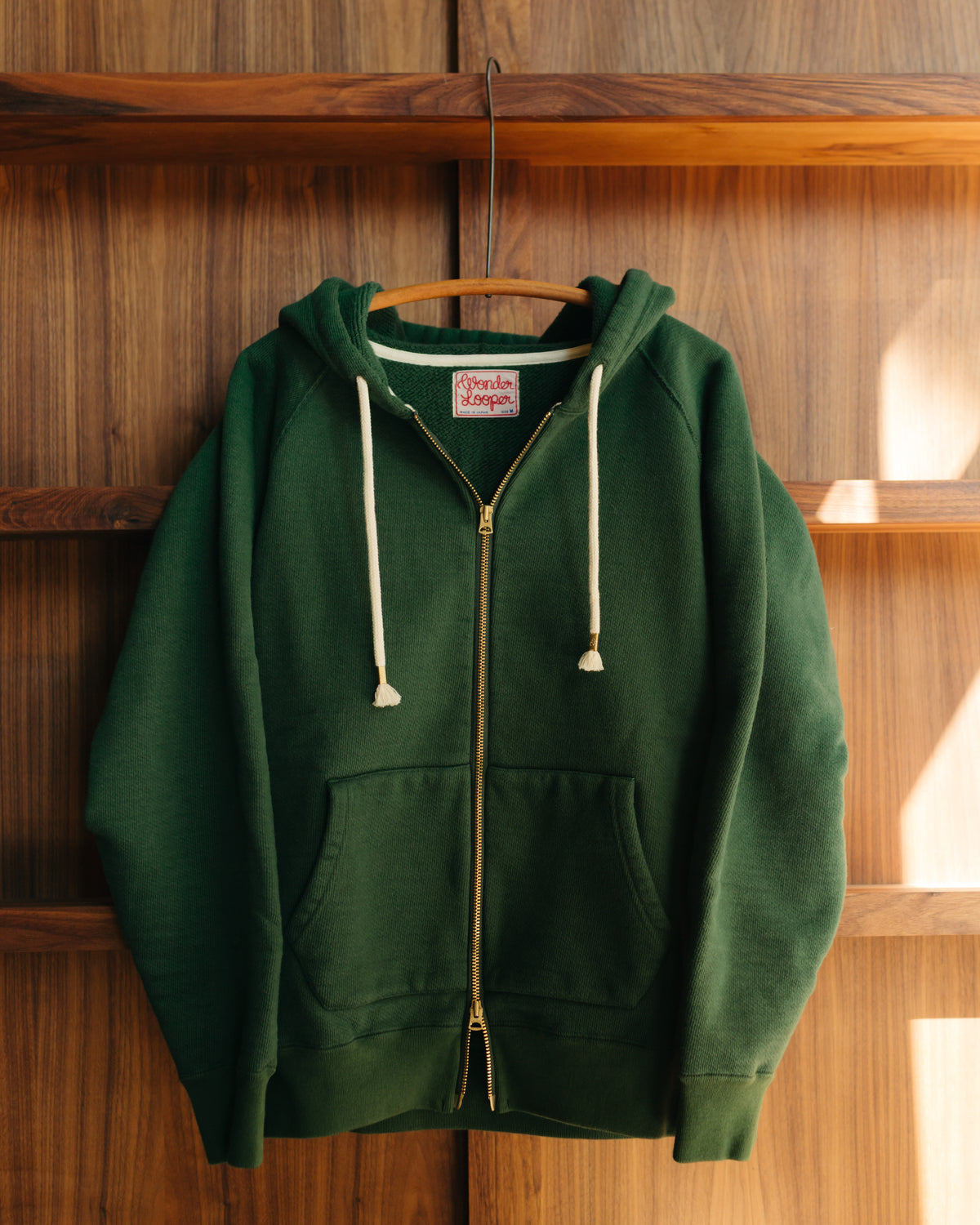 Wonder Looper Zip Hoodie Double Heavyweight French Terry in Racing Green