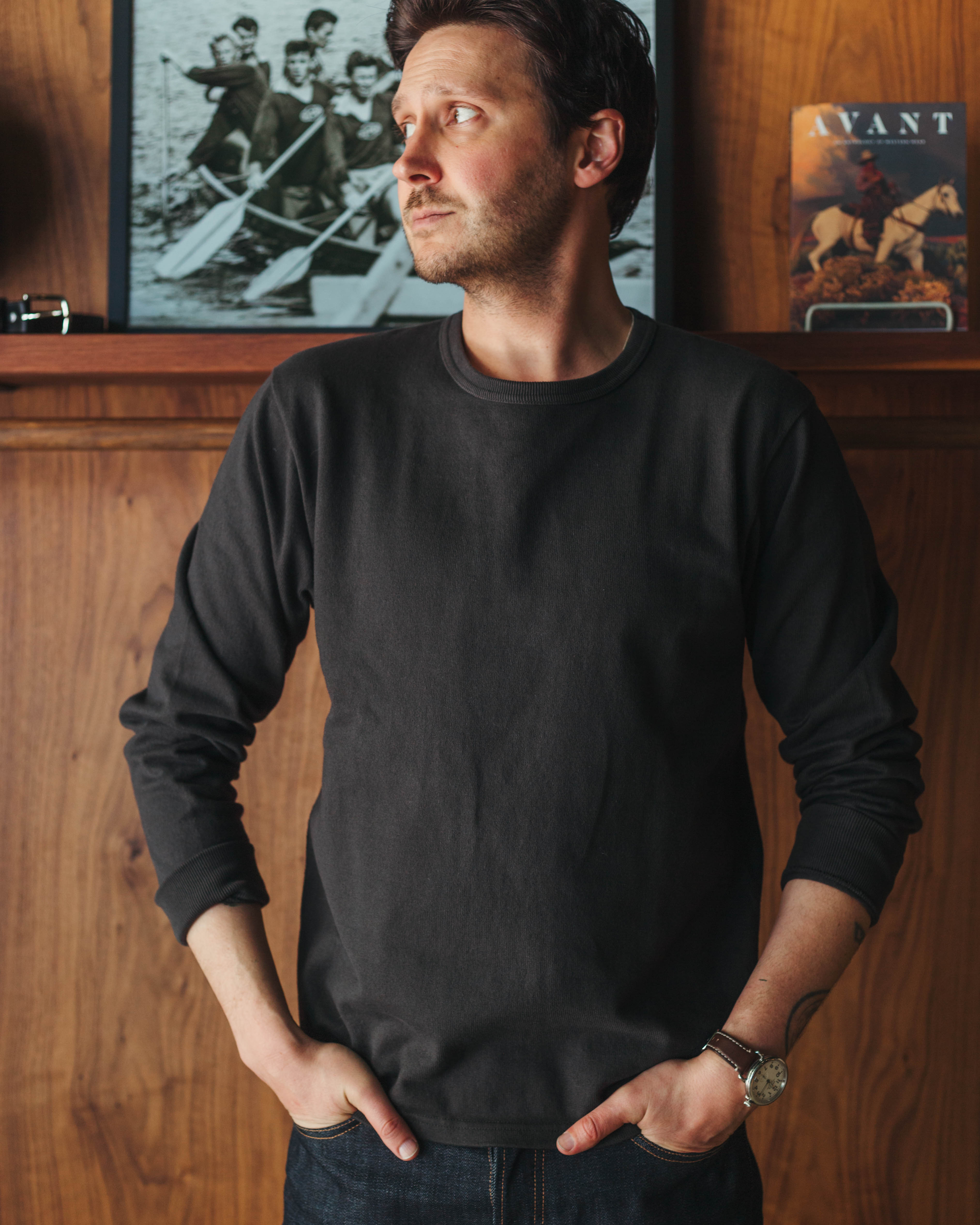 Wonder Looper Double Heavyweight Long Sleeve Tee in Sumi