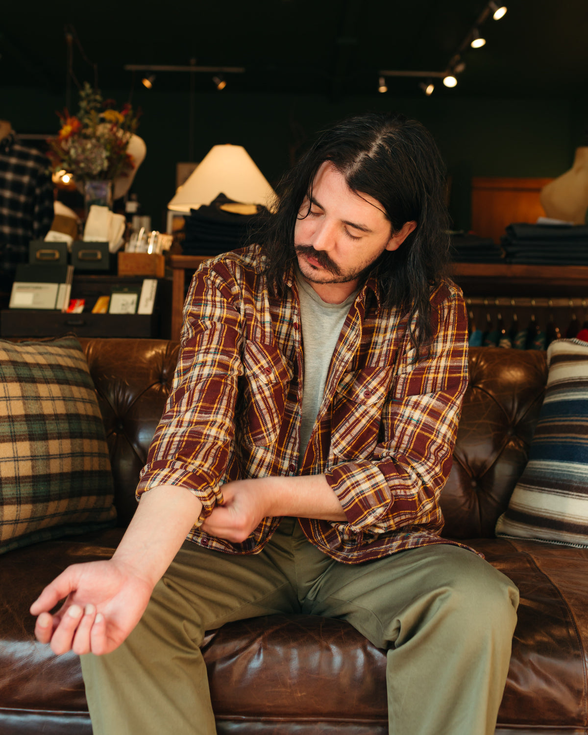 UES Slubby Flannel Shirt in Brown
