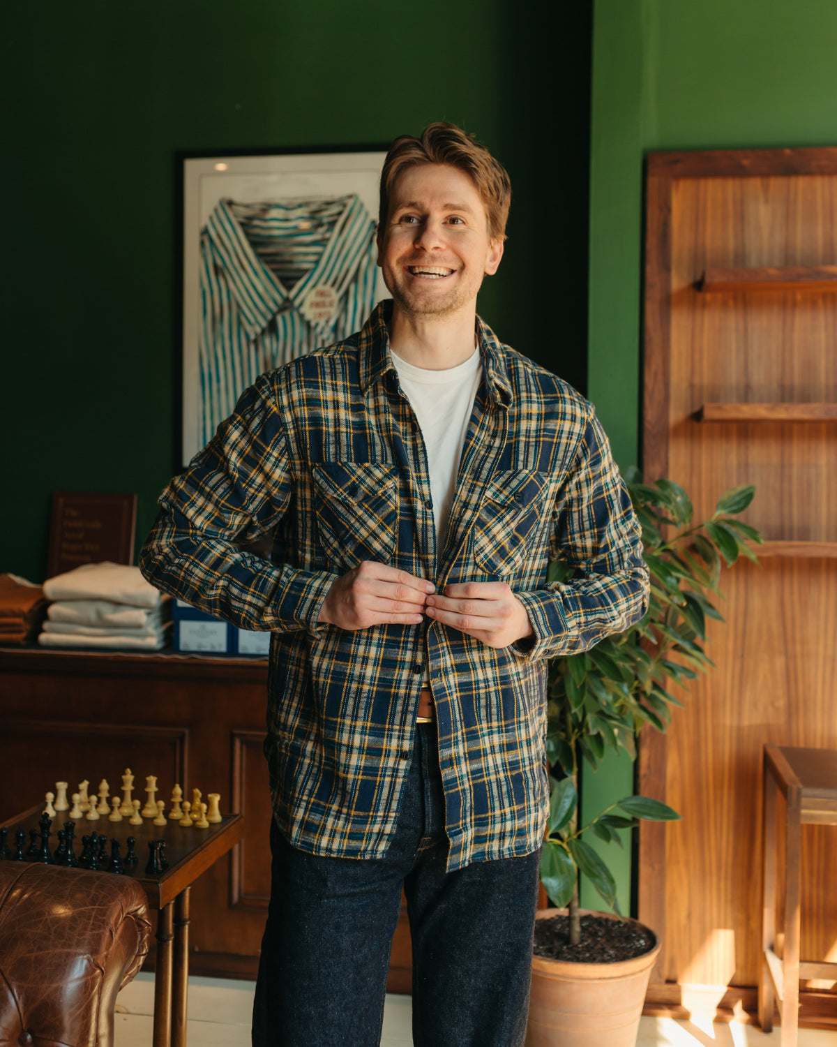UES Slubby Flannel Shirt in Navy
