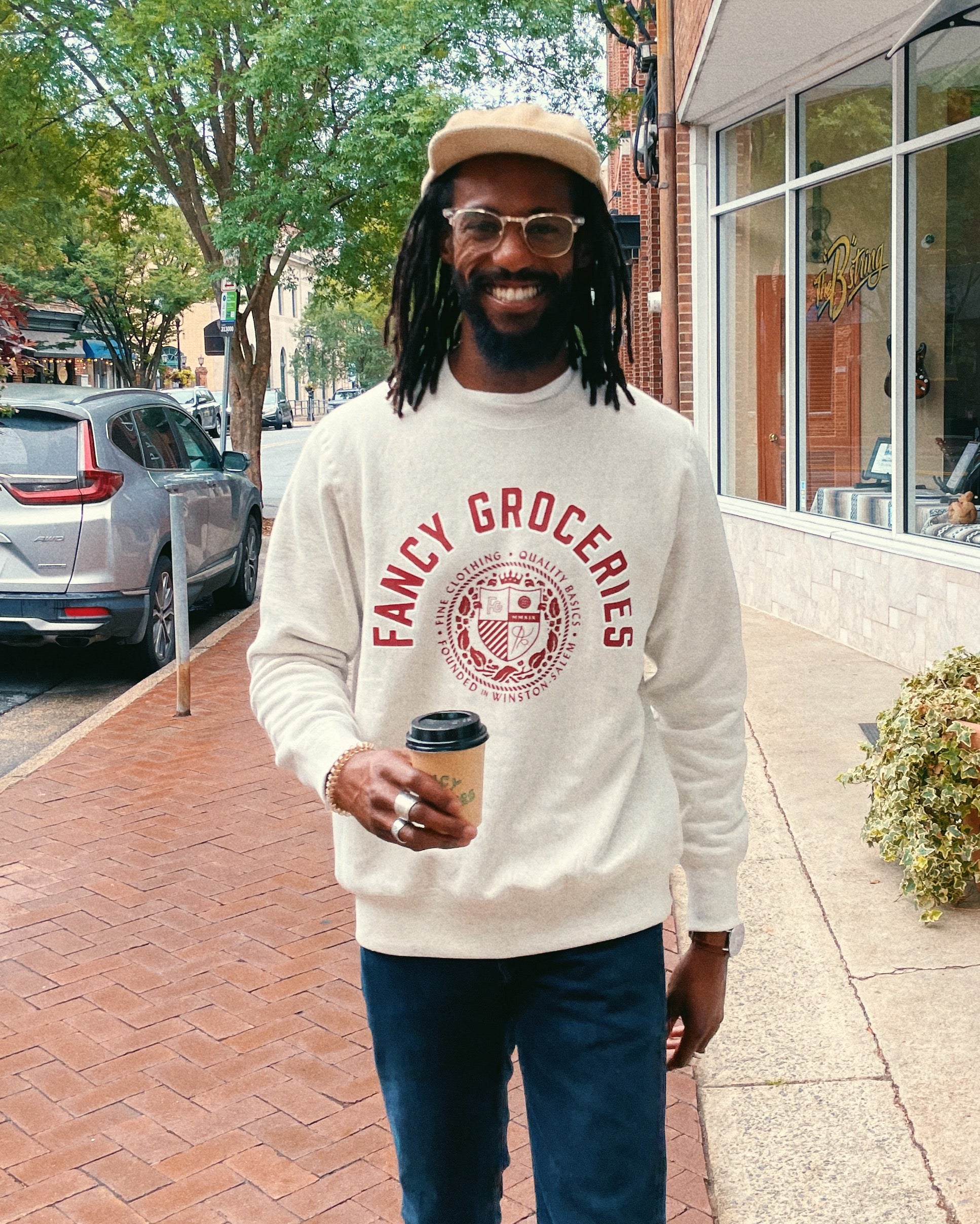 College Crewneck Sweatshirt in Oatmeal