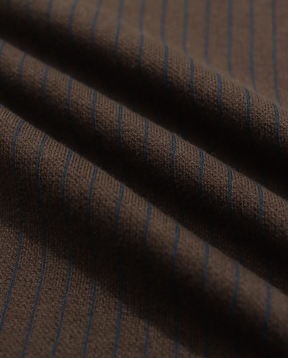 Far Afield Benny Knitted Polo Brown Navy Pinstripe